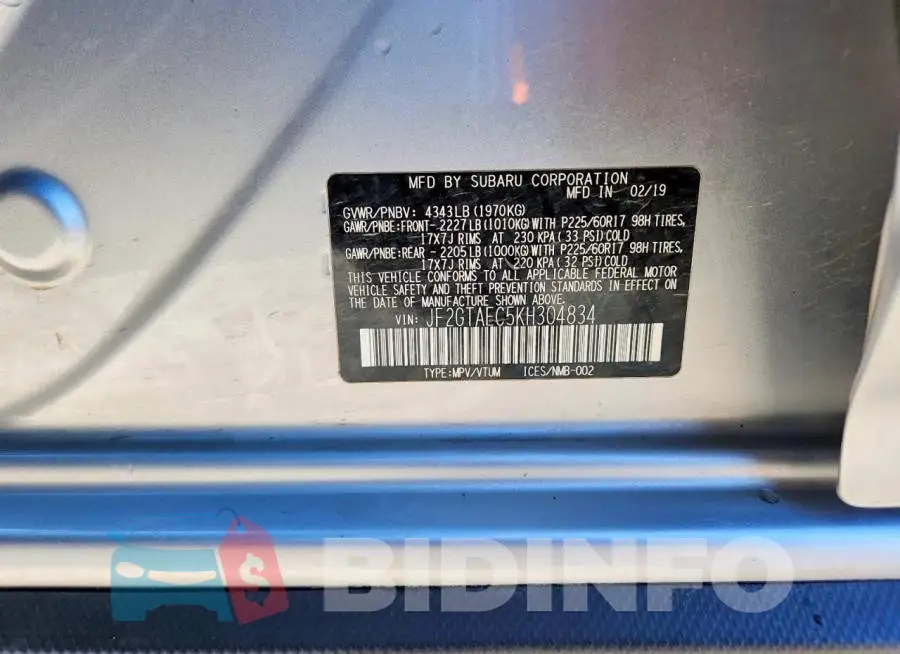 JF2GTAEC5KH304834 Photo# 13