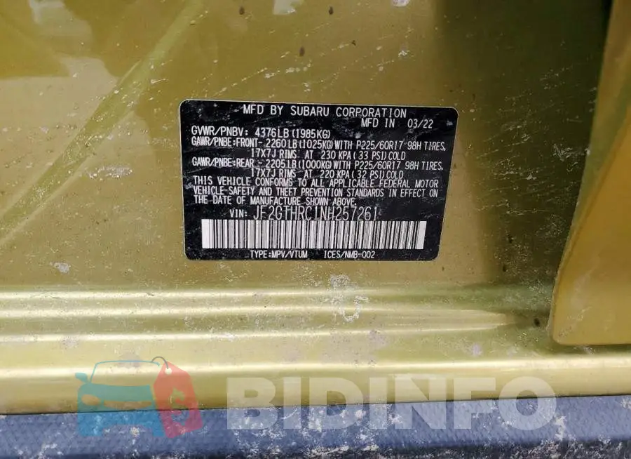 JF2GTHRC1NH257261 Photo# 14