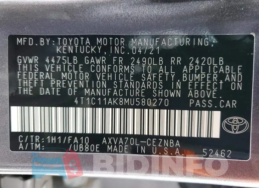 4T1C11AK8MU580270 Photo# 13
