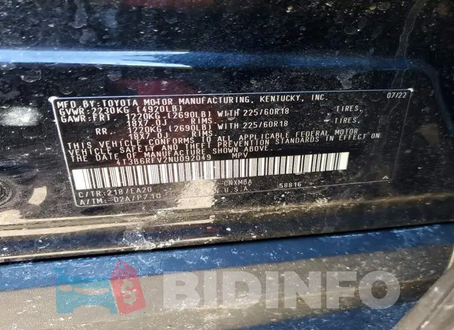 4T3B6RFV2NU092049 Photo# 13