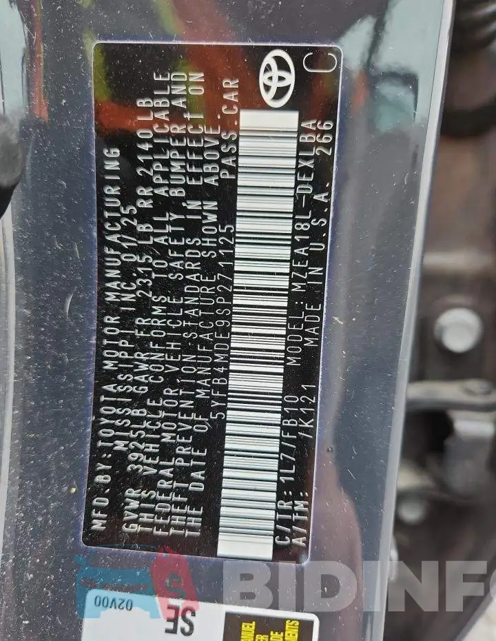 5YFB4MDE9SP271125 Photo# 12