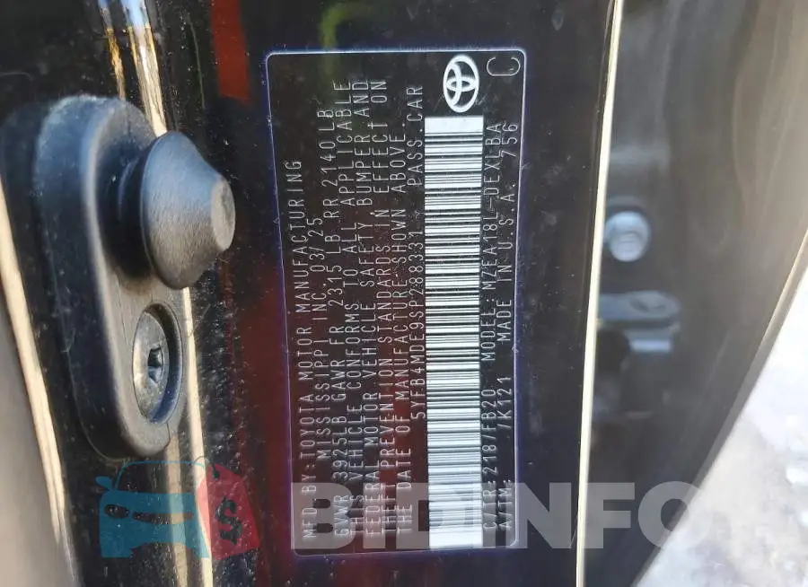 5YFB4MDE9SP288331 Photo# 12