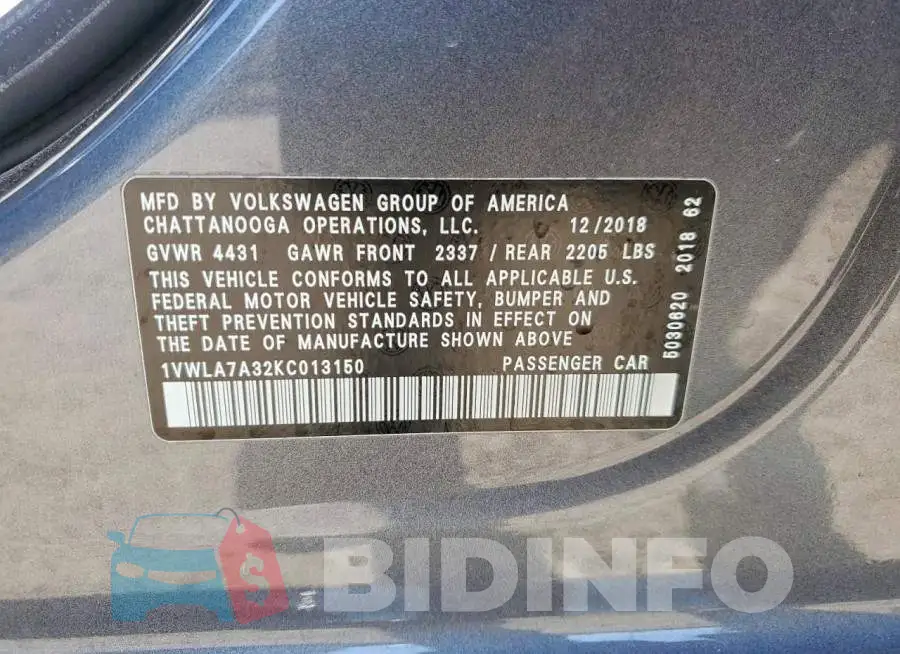 1VWLA7A32KC013150 Photo# 12