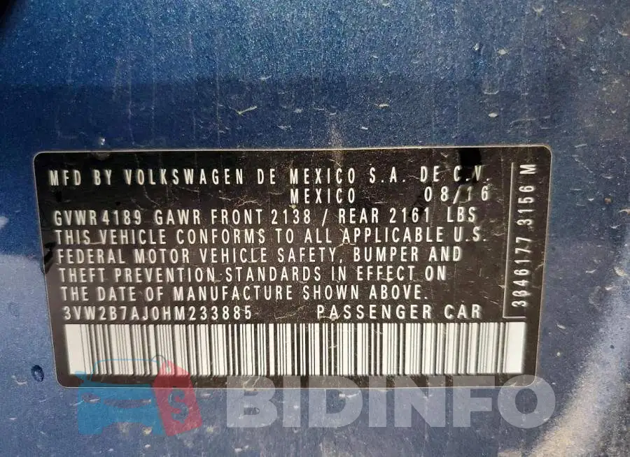 3VW2B7AJ0HM233885 Photo# 12