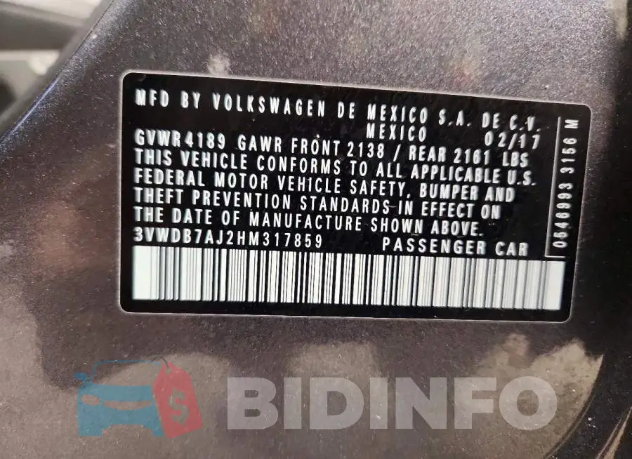 3VWDB7AJ2HM317859 Photo# 12