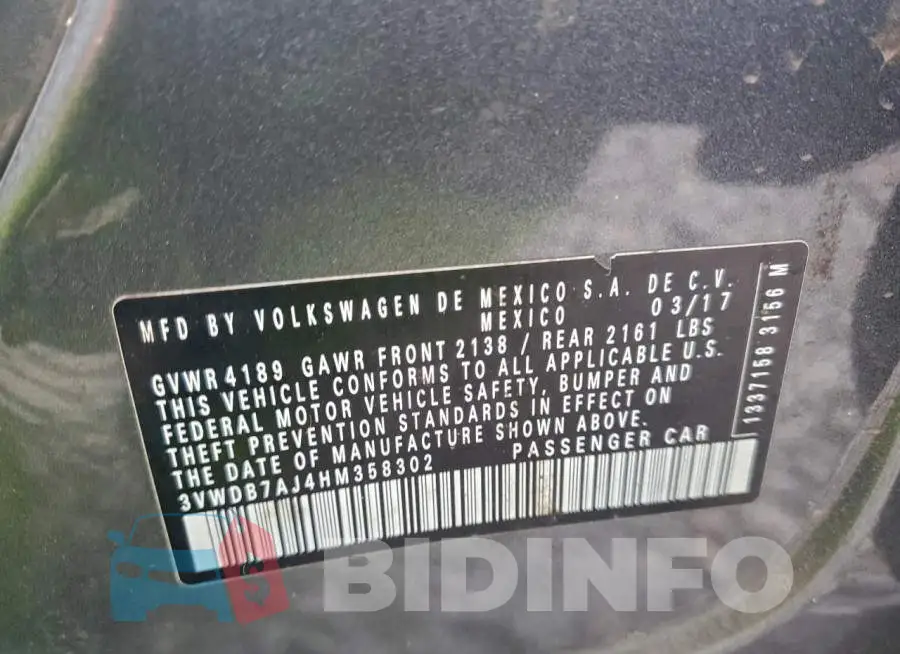 3VWDB7AJ4HM358302 Photo# 12