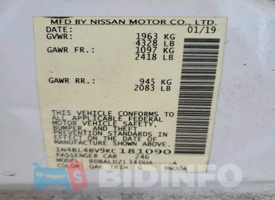 1N4BL4BV9KC181090 Photo# 13