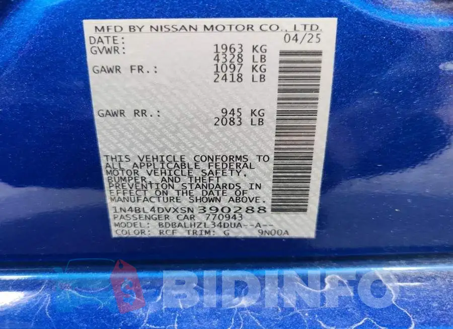 1N4BL4DVXSN390288 Photo# 13