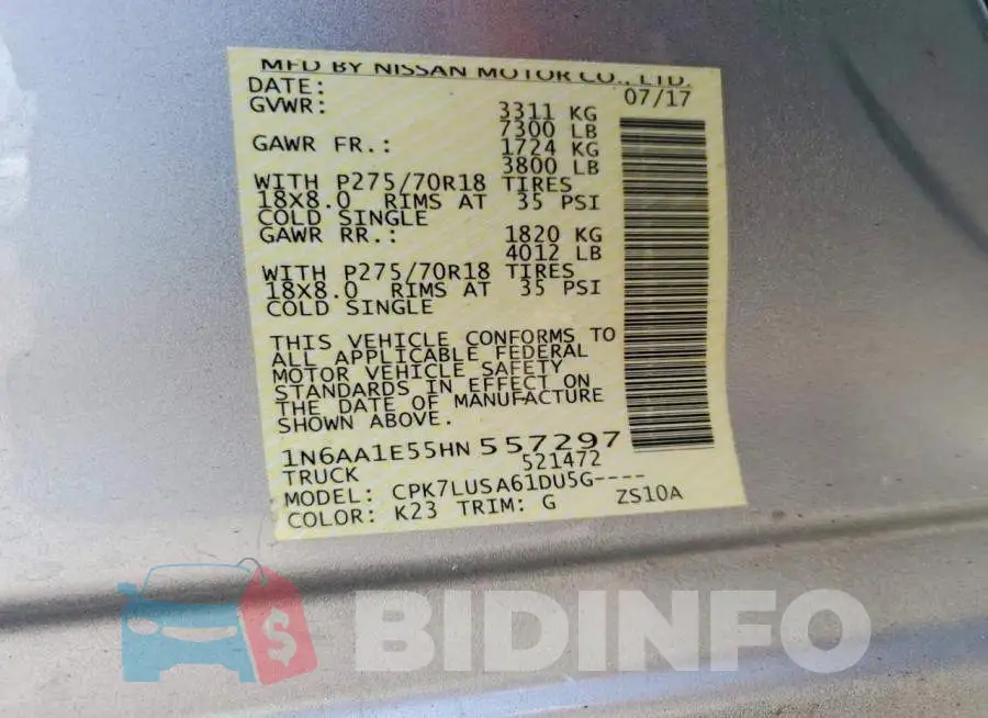 1N6AA1E55HN557297 Photo# 13