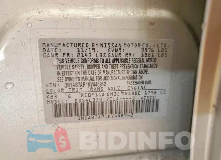 3N1AB7AP1KY448942 Photo# 12