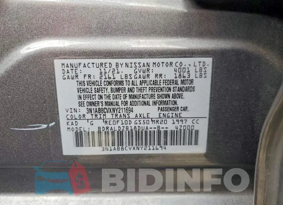3N1AB8CVXNY211694 Photo# 13