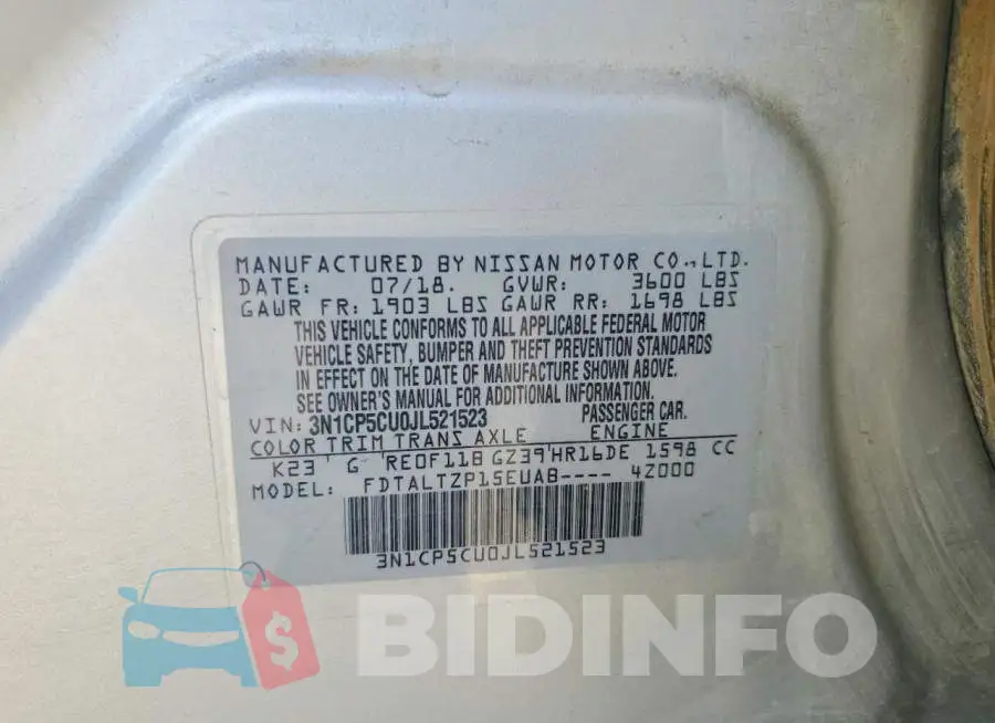 3N1CP5CU0JL521523 Photo# 12