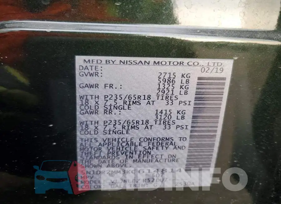 5N1DR2MM3KC614814 Photo# 14