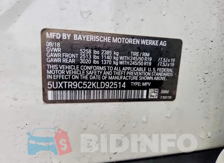 5UXTR9C52KLD92514 Photo# 12