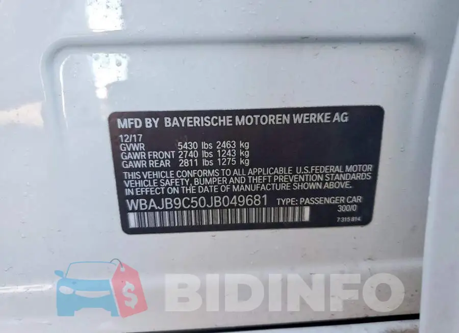 WBAJB9C50JB049681 Photo# 12