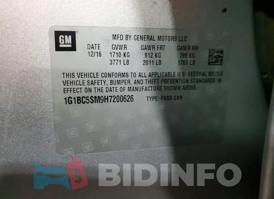 1G1BC5SM9H7200626 Photo# 13