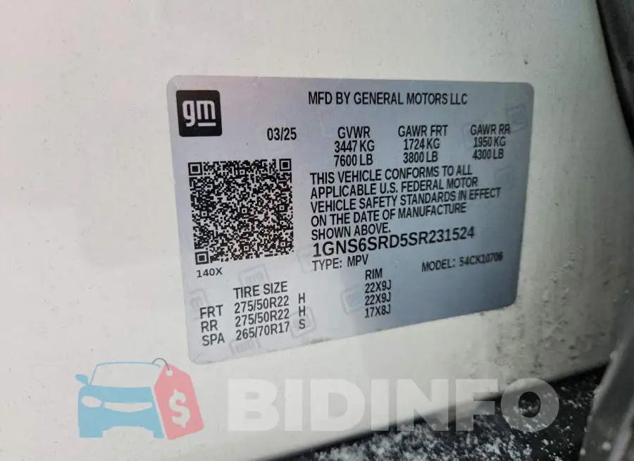 1GNS6SRD5SR231524 Photo# 13