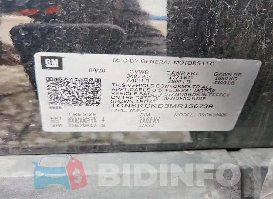 1GNSKCKD3MR156739 Photo# 13
