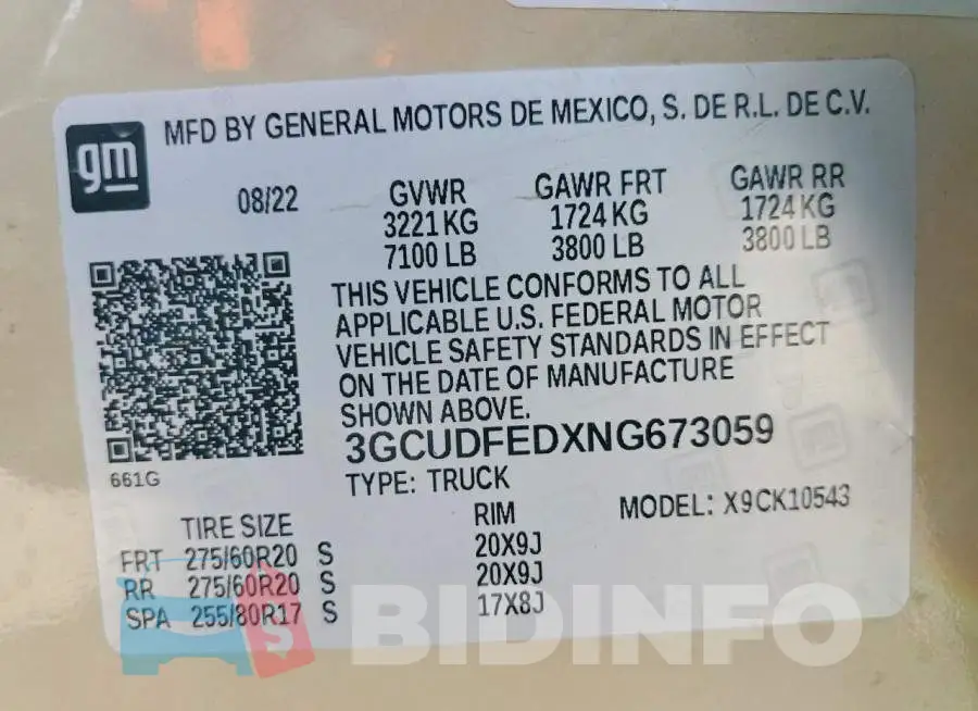 3GCUDFEDXNG673059 Photo# 12