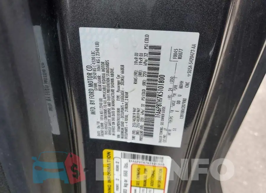 1FA6P8TH7K5101800 Photo# 12