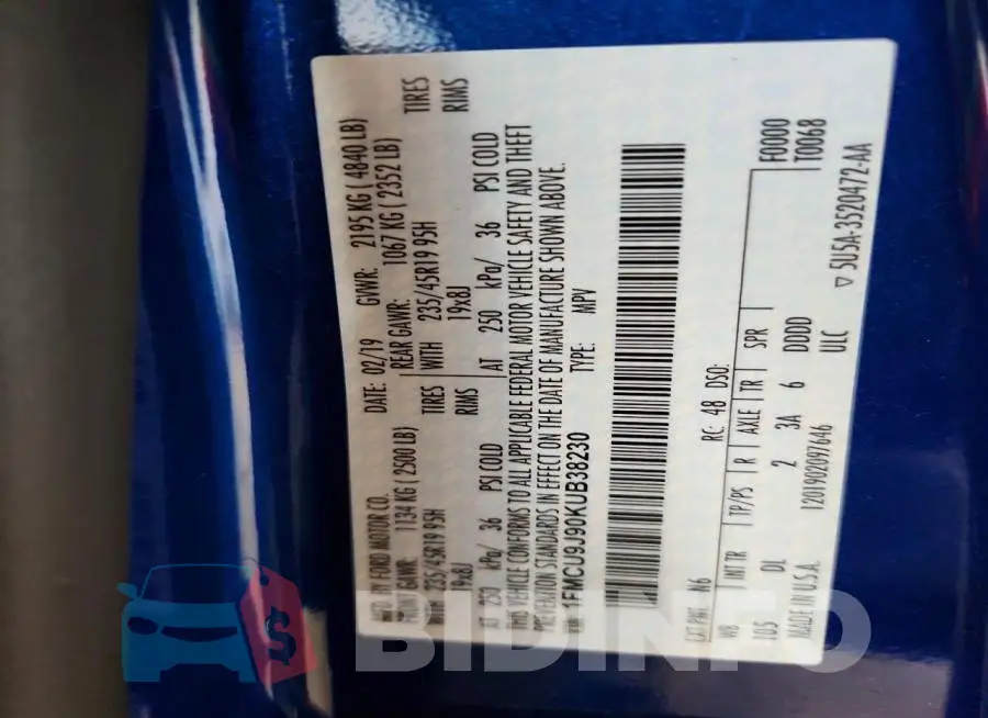 1FMCU9J90KUB38230 Photo# 13