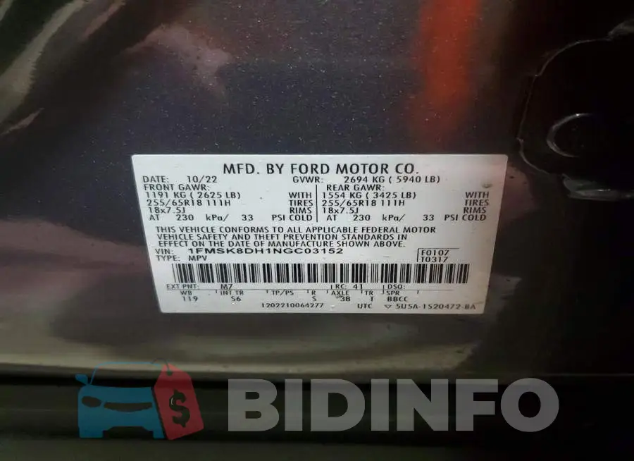 1FMSK8DH1NGC03152 Photo# 13