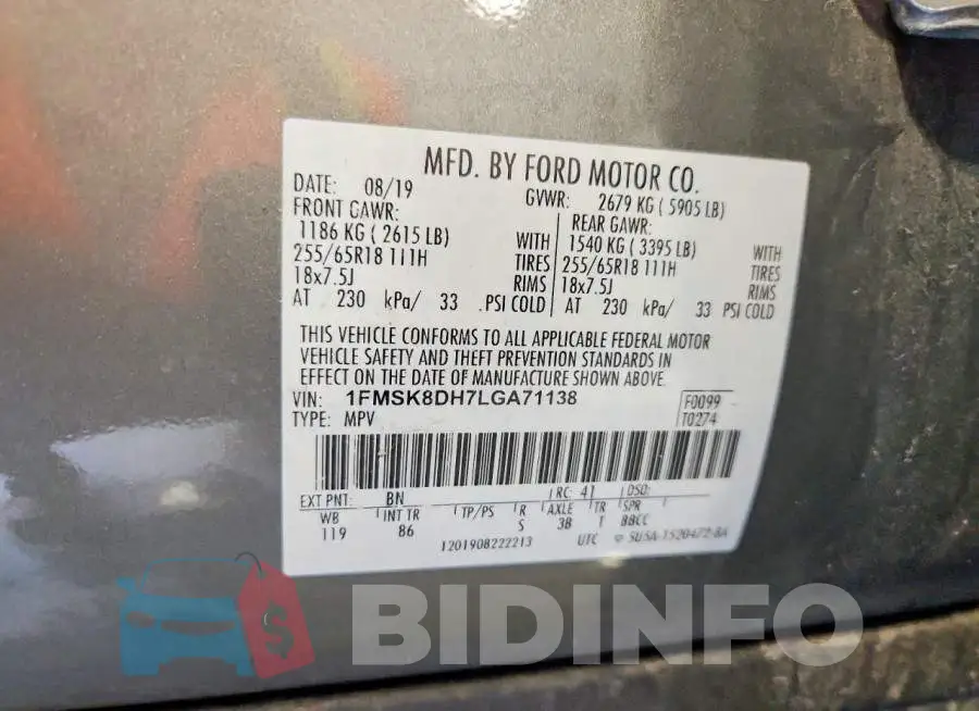 1FMSK8DH7LGA71138 Photo# 14