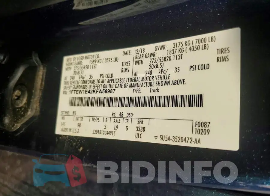 1FTEW1E42KFA58987 Photo# 12