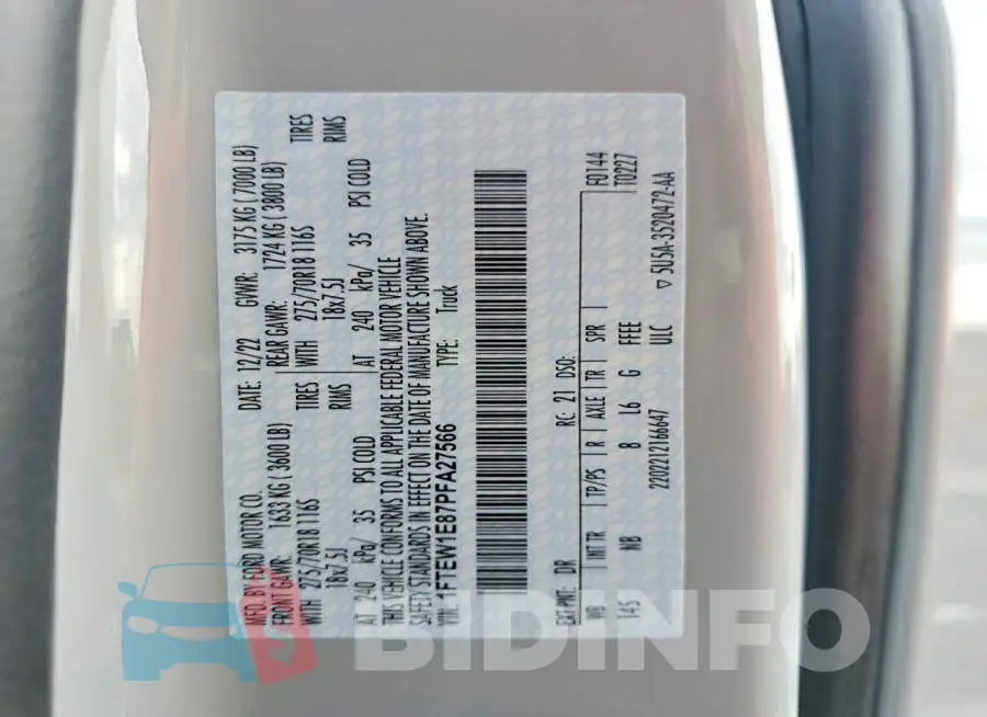 1FTEW1E87PFA27566 Photo# 12