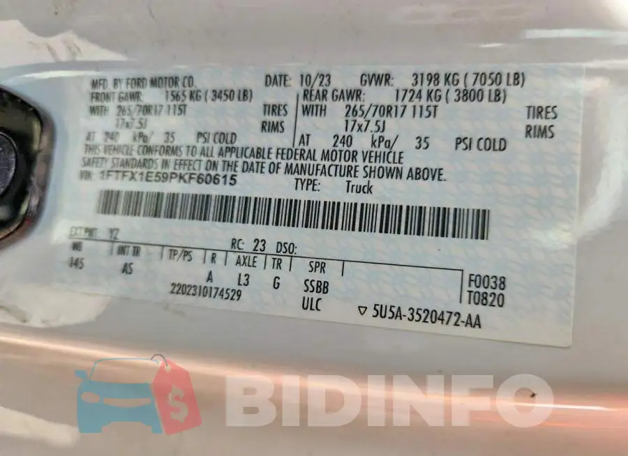 1FTFX1E59PKF60615 Photo# 12