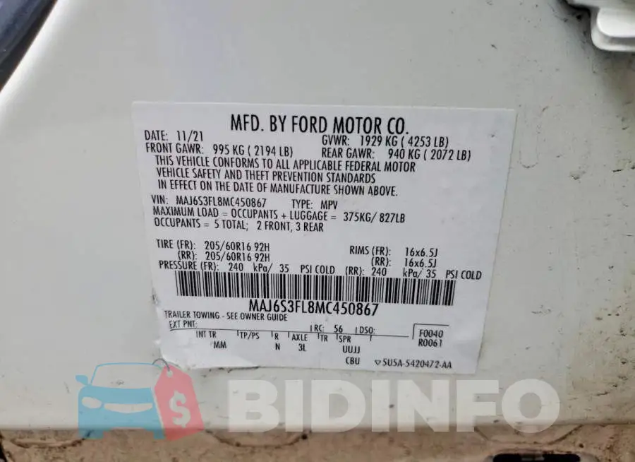 MAJ6S3FL8MC450867 Photo# 13