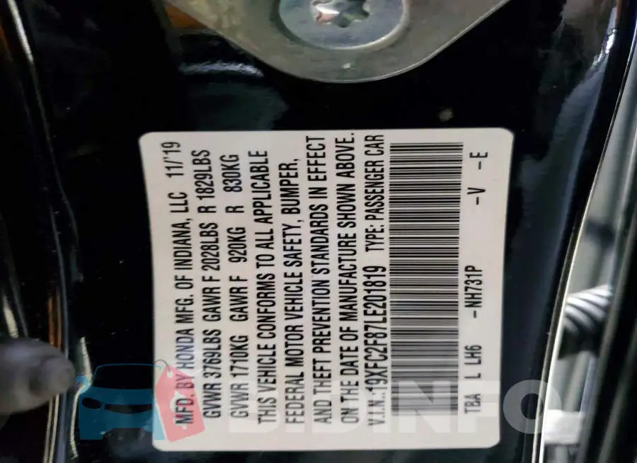 19XFC2F87LE201819 Photo# 12
