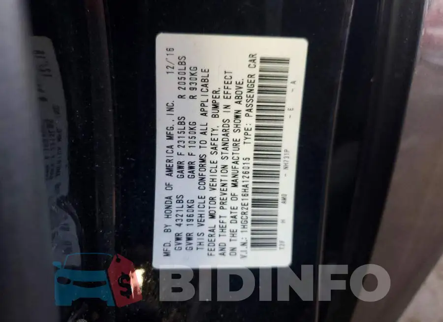 1HGCR2E16HA126015 Photo# 12