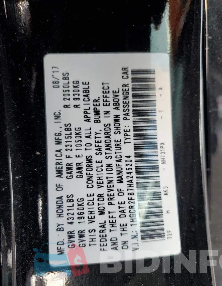 1HGCR2F87HA245204 Photo# 12