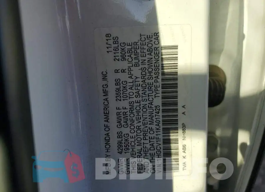 1HGCV1F11KA017425 Photo# 13
