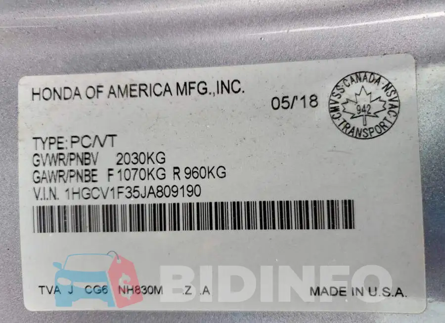 1HGCV1F35JA809190 Photo# 12