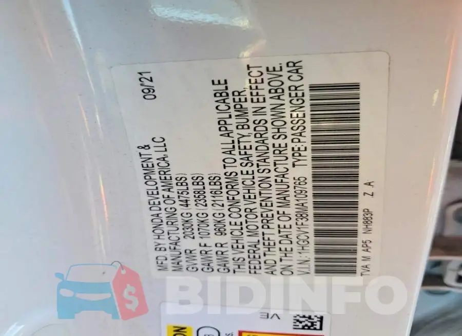 1HGCV1F38MA109765 Photo# 12