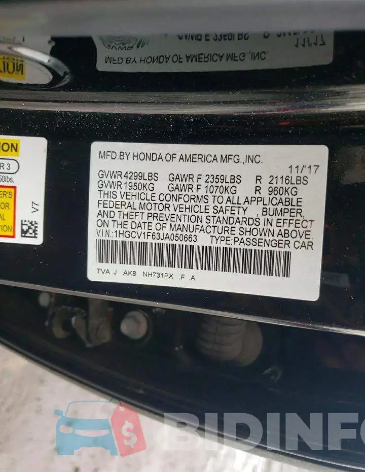1HGCV1F63JA050663 Photo# 12