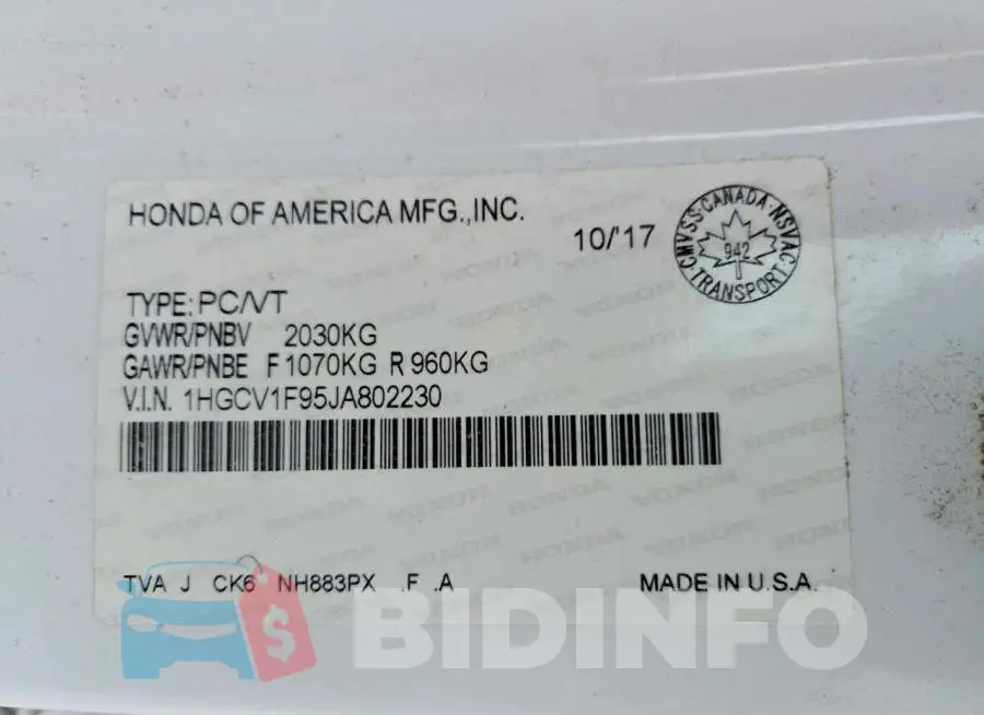 1HGCV1F95JA802230 Photo# 12