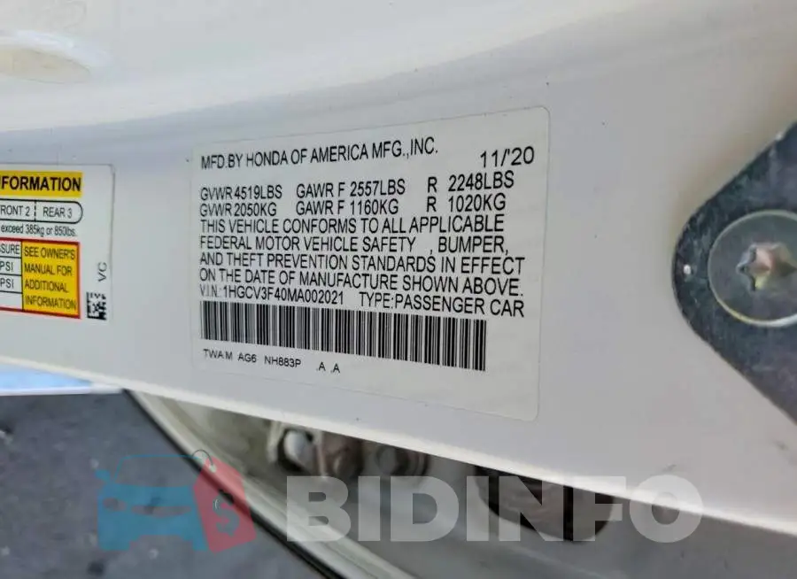 1HGCV3F40MA002021 Photo# 12