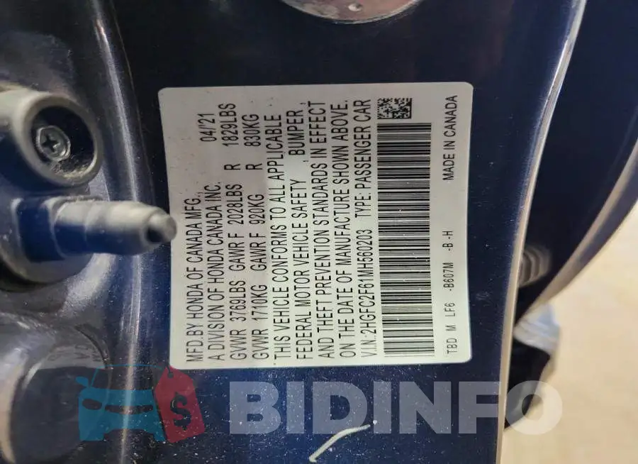 2HGFC2F61MH560203 Photo# 13