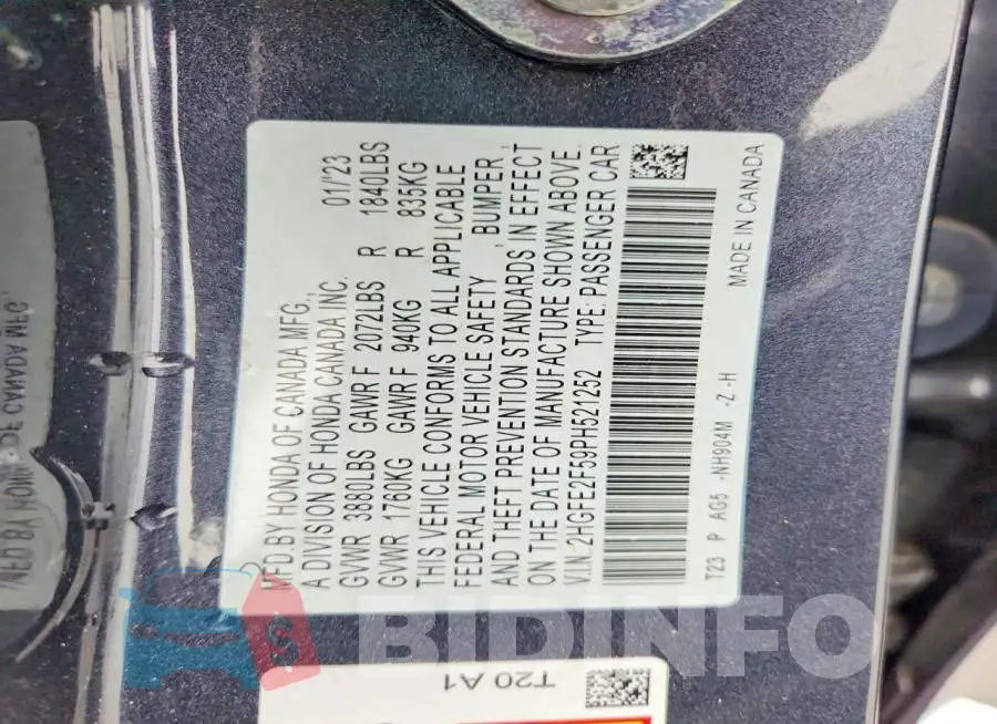 2HGFE2F59PH521252 Photo# 13