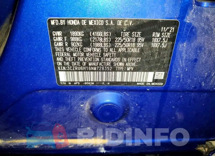3CZRU6H16NM728352 Photo# 13