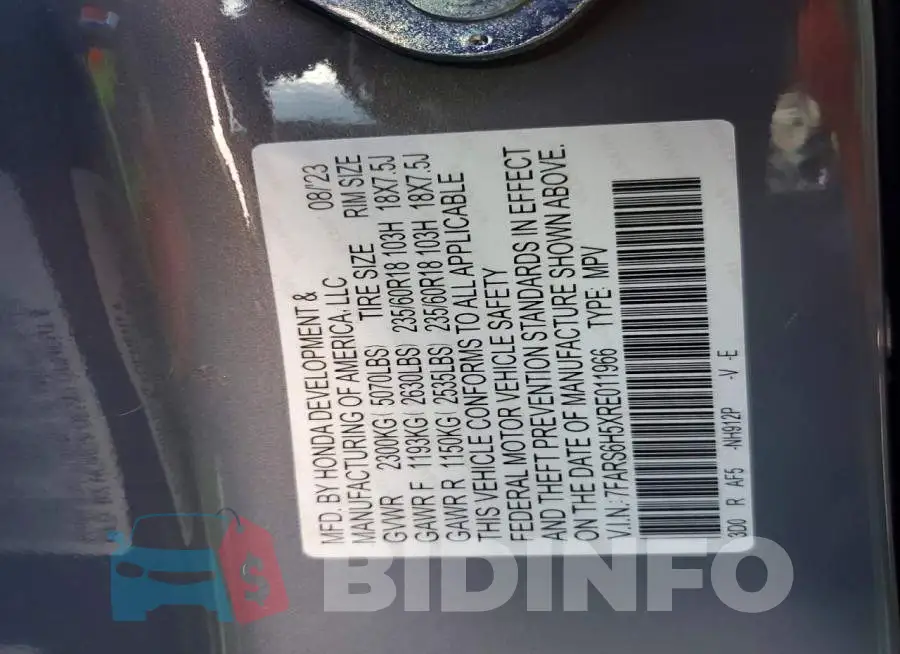 7FARS6H5XRE011966 Photo# 14
