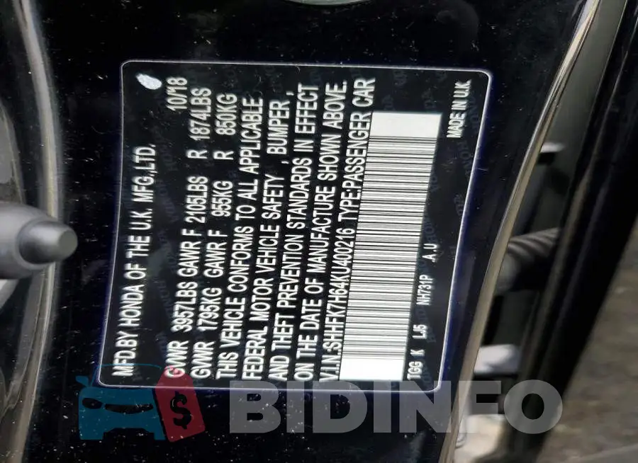 SHHFK7H64KU400216 Photo# 12