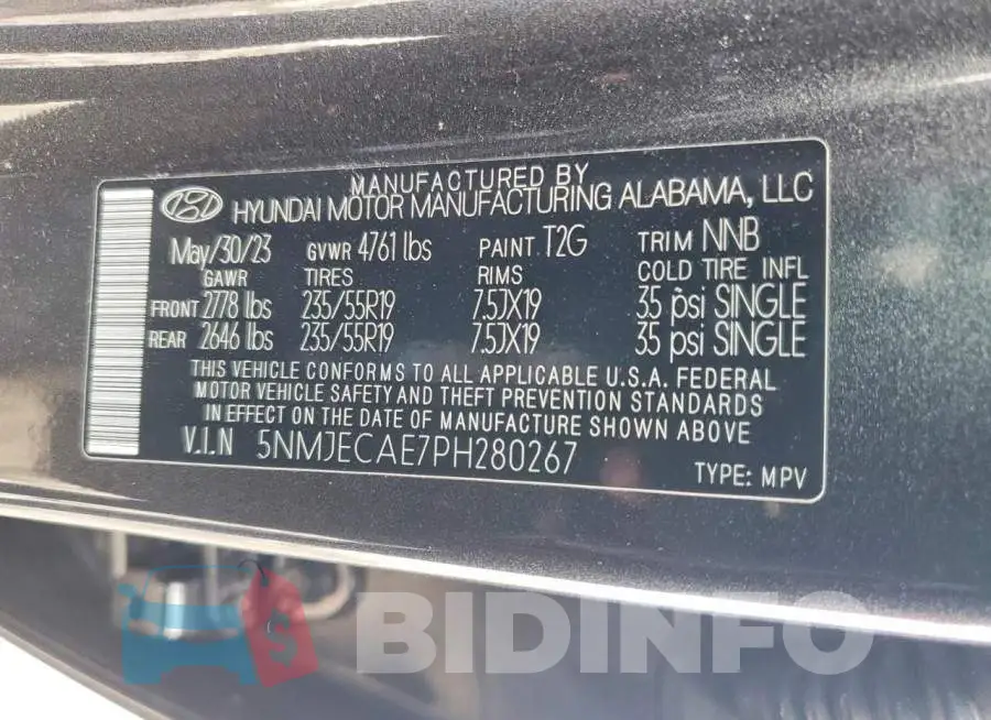5NMJECAE7PH280267 Photo# 13