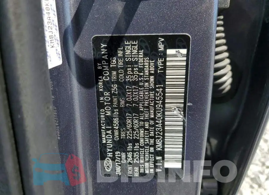 KM8J23A40KU945541 Photo# 14