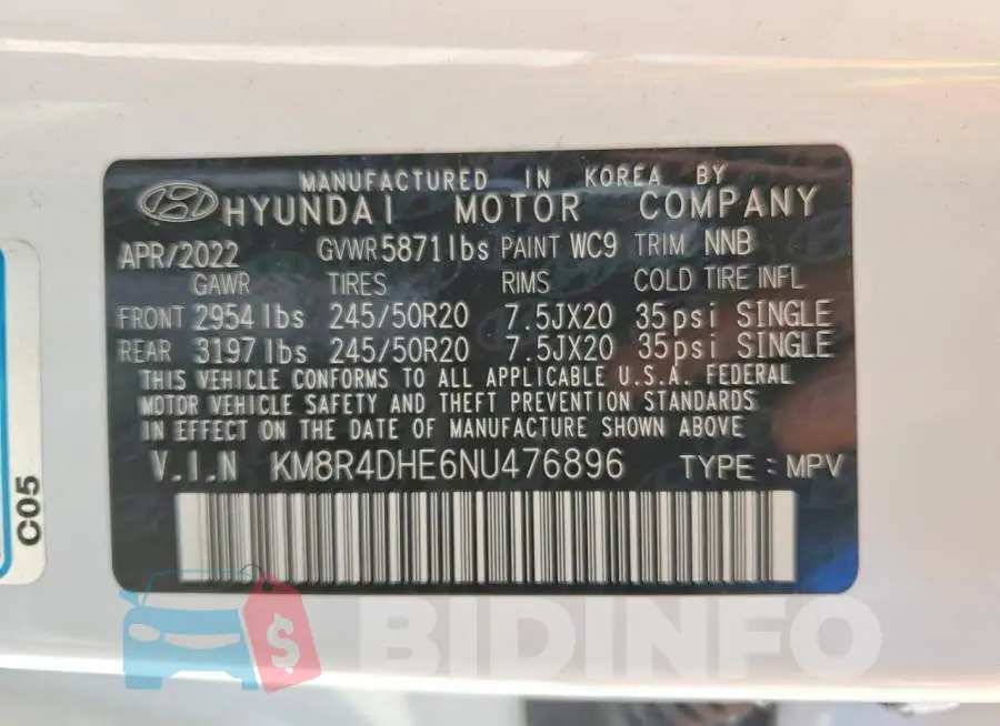 KM8R4DHE6NU476896 Photo# 14