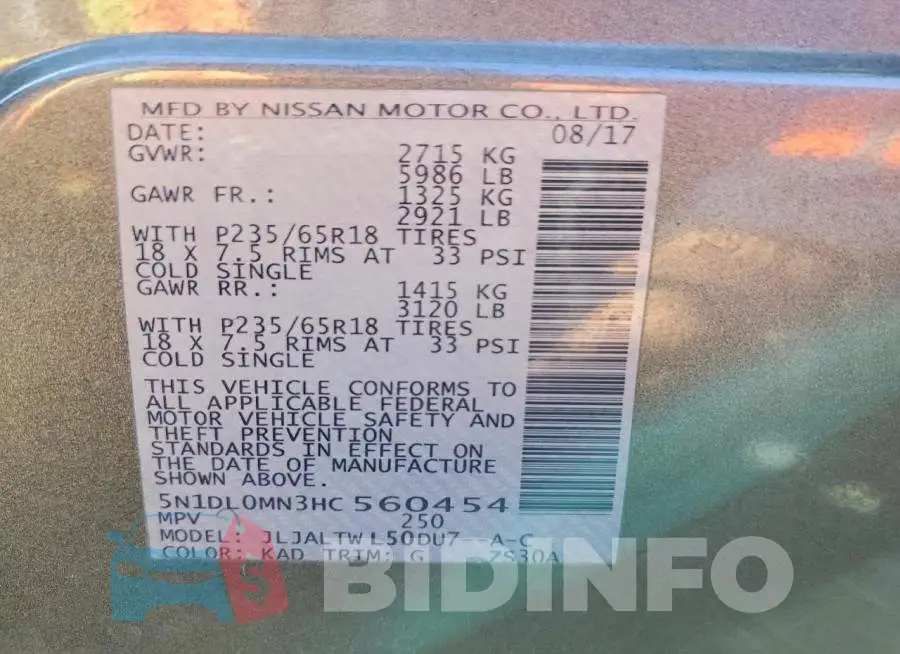 5N1DL0MN3HC560454 Photo# 13
