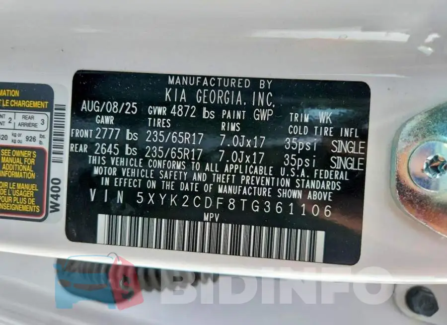 5XYK2CDF8TG361106 Photo# 13